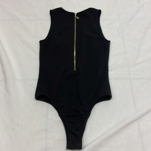 Nude Black Body Suit with Harness Front and Gold Zipper Down the Back - Picture 3 of 6